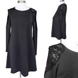 PIETRO BRUNELLI Black Maternity A-line Dress Small Lace Shoulder Office Party